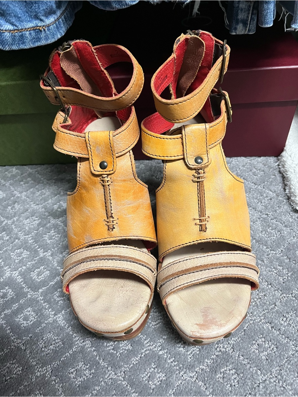 Bed Stu Princess Yellow Leather Open-Toe Ankle-Strap Sandals